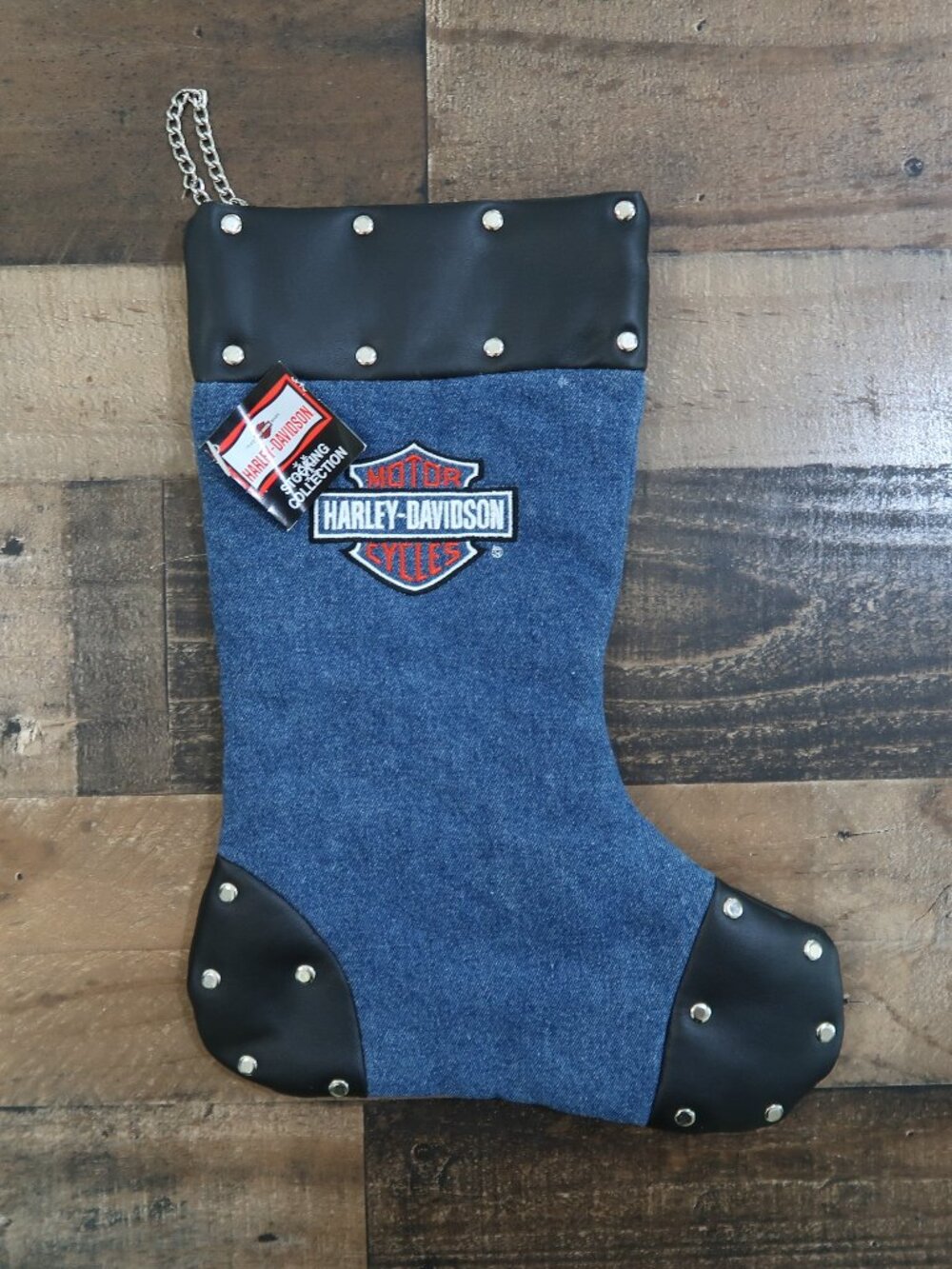 NWT 2001 Harley Davidson Motorcycles Denim Christmas Stocking Silver Studs